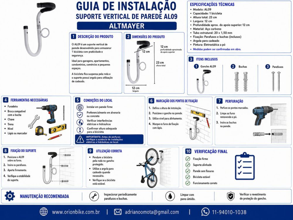 Guia de instalação — Suporte vertical de parede AL09