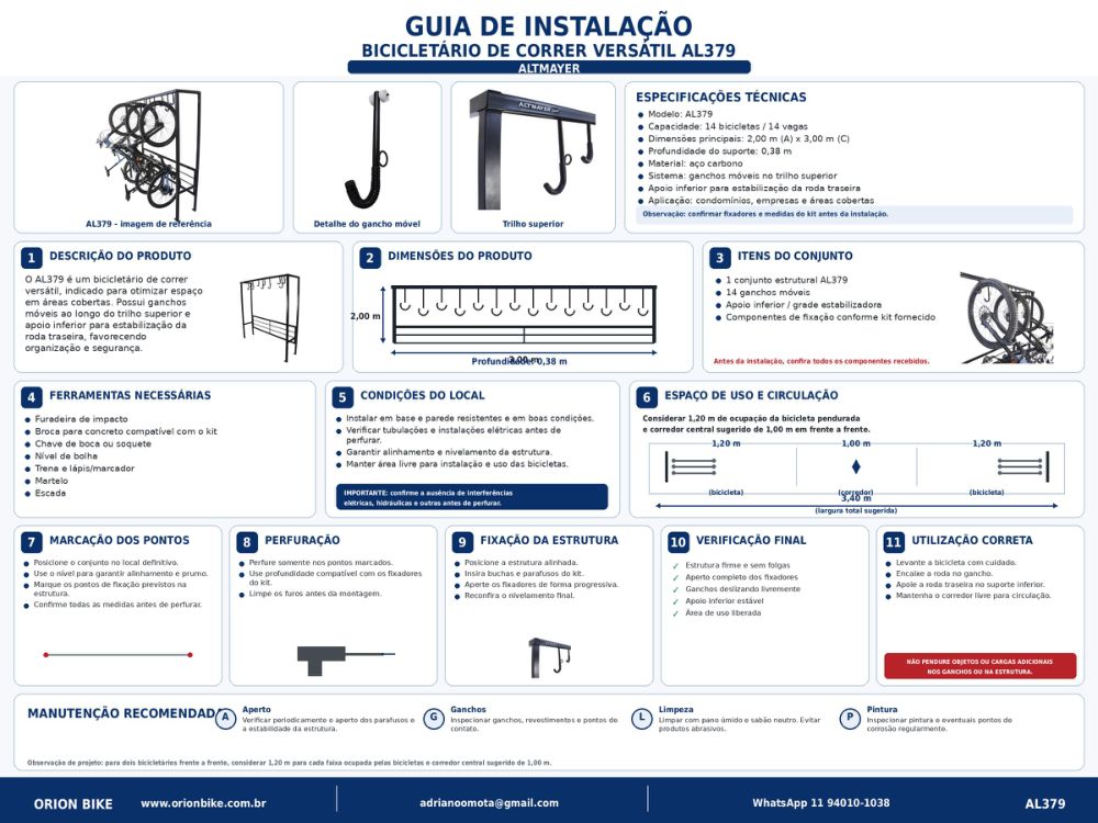 Guia de instalação — Bicicletário de correr versátil AL379