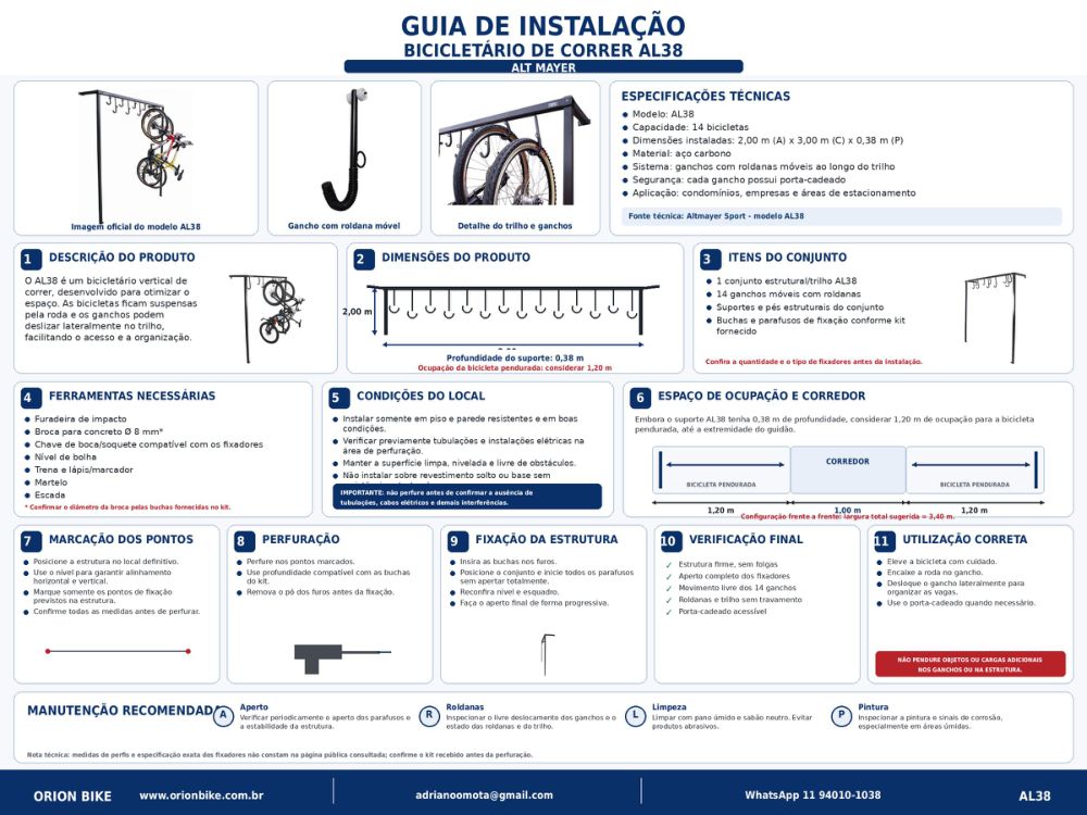 Guia de instalação — Bicicletário de correr AL38